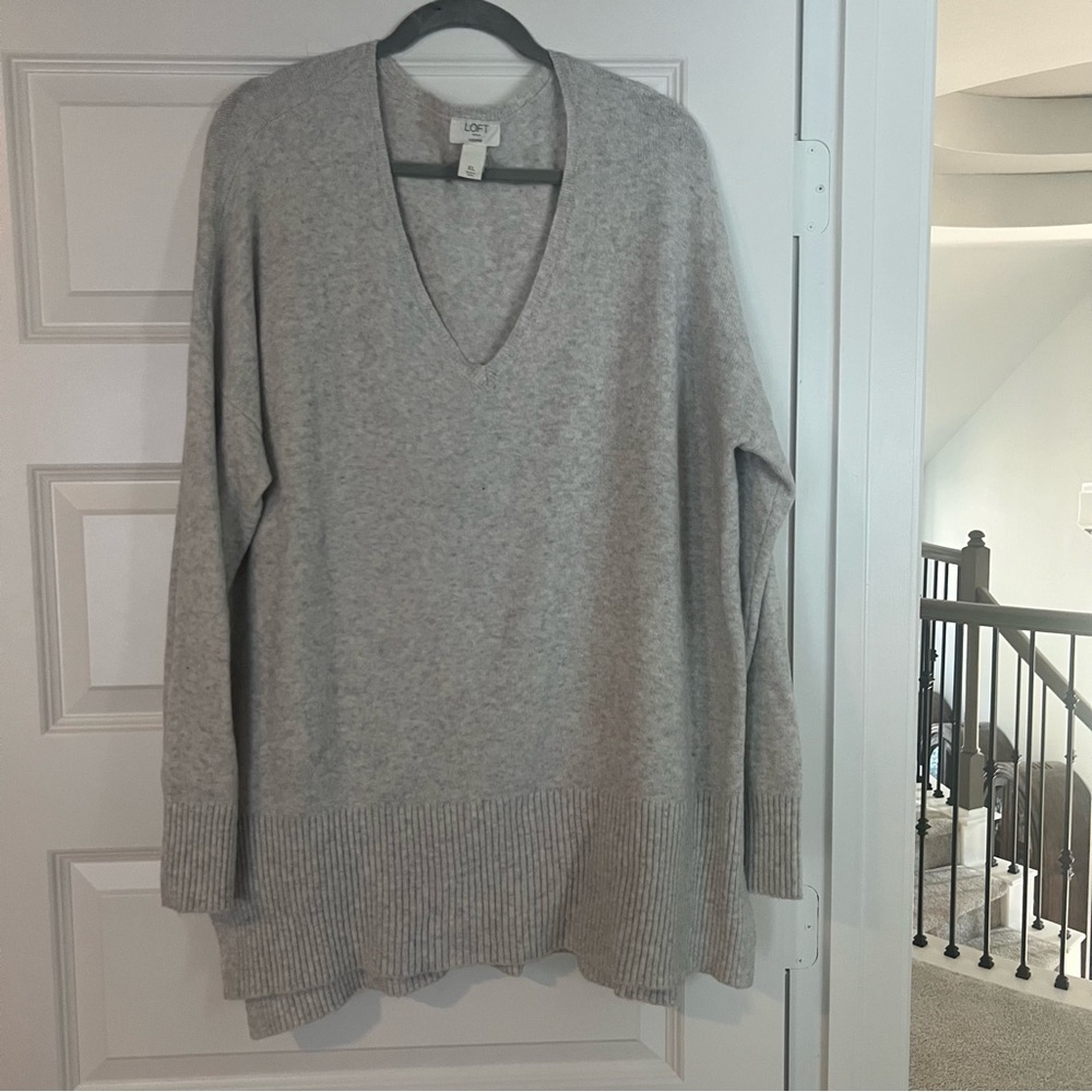 LOFT Outlet Lounge Gray V-Neck Oversized Sweater